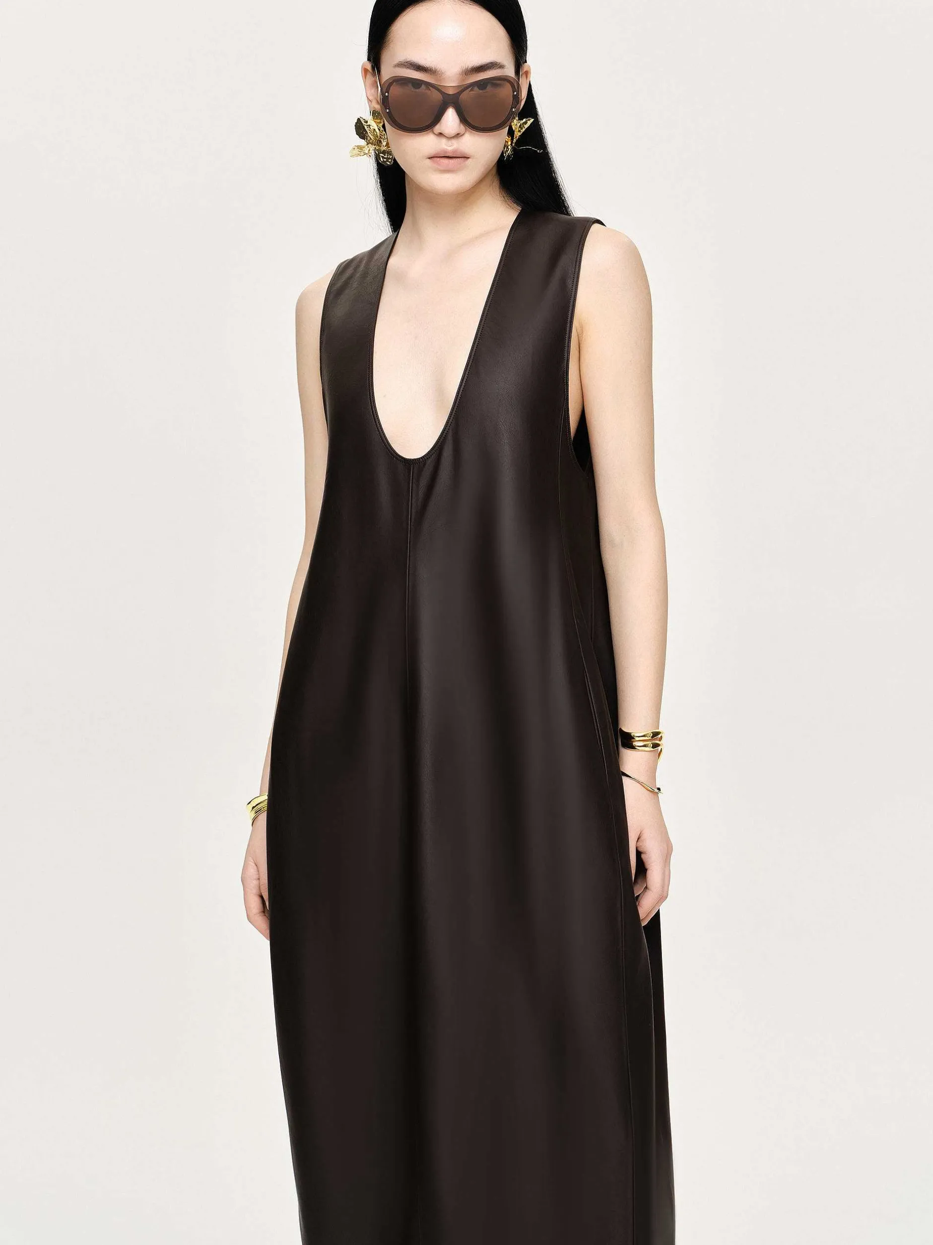 Frauen Source Unknown Kleider<Adua Maxikleid Aus Kunstleder, Schokolade