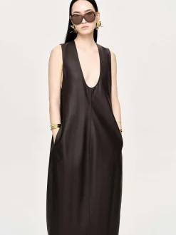 Frauen Source Unknown Kleider<Adua Maxikleid Aus Kunstleder, Schokolade