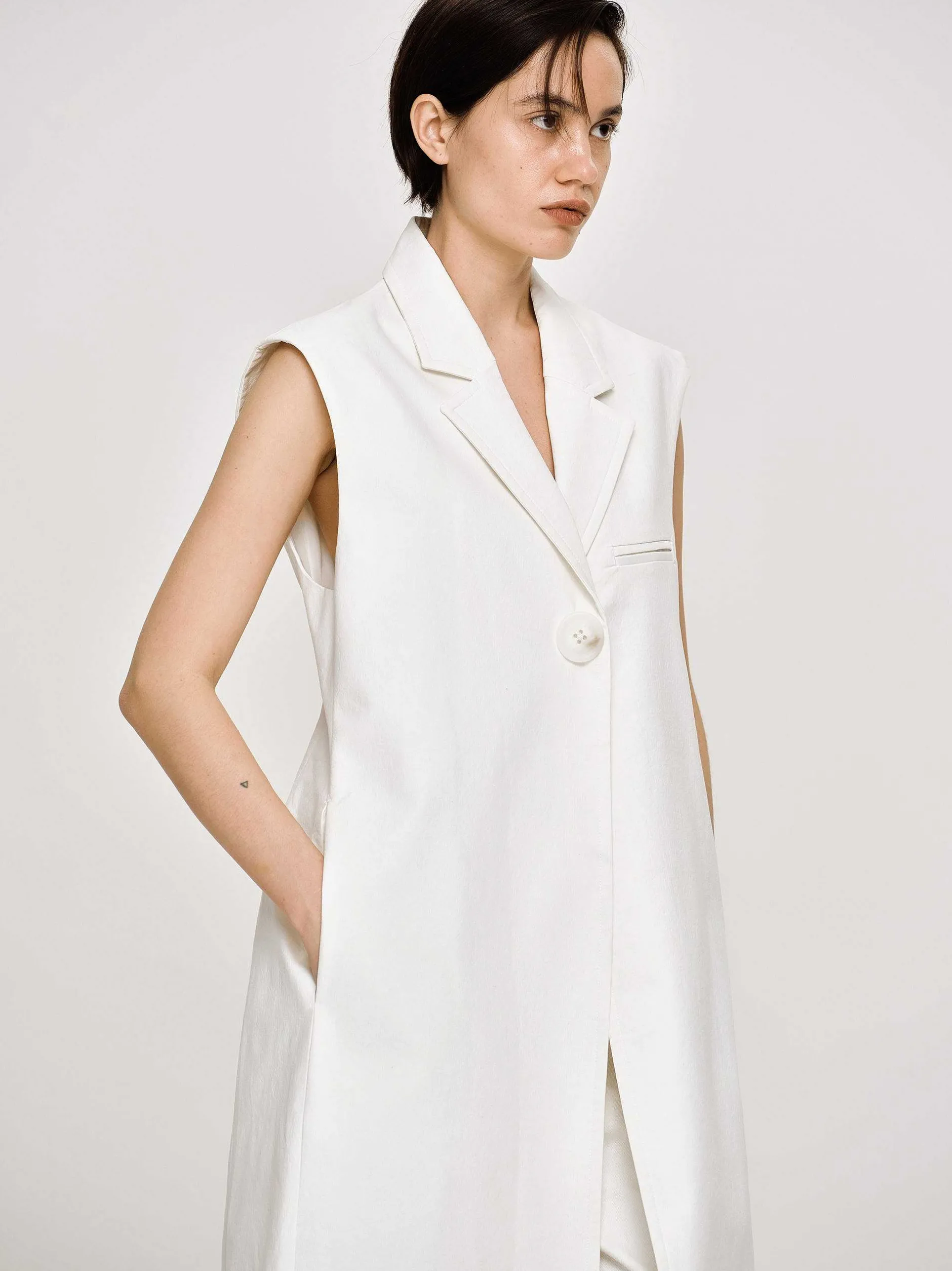 Frauen Source Unknown Oberbekleidung<Armelloser Langer Blazer, Weis