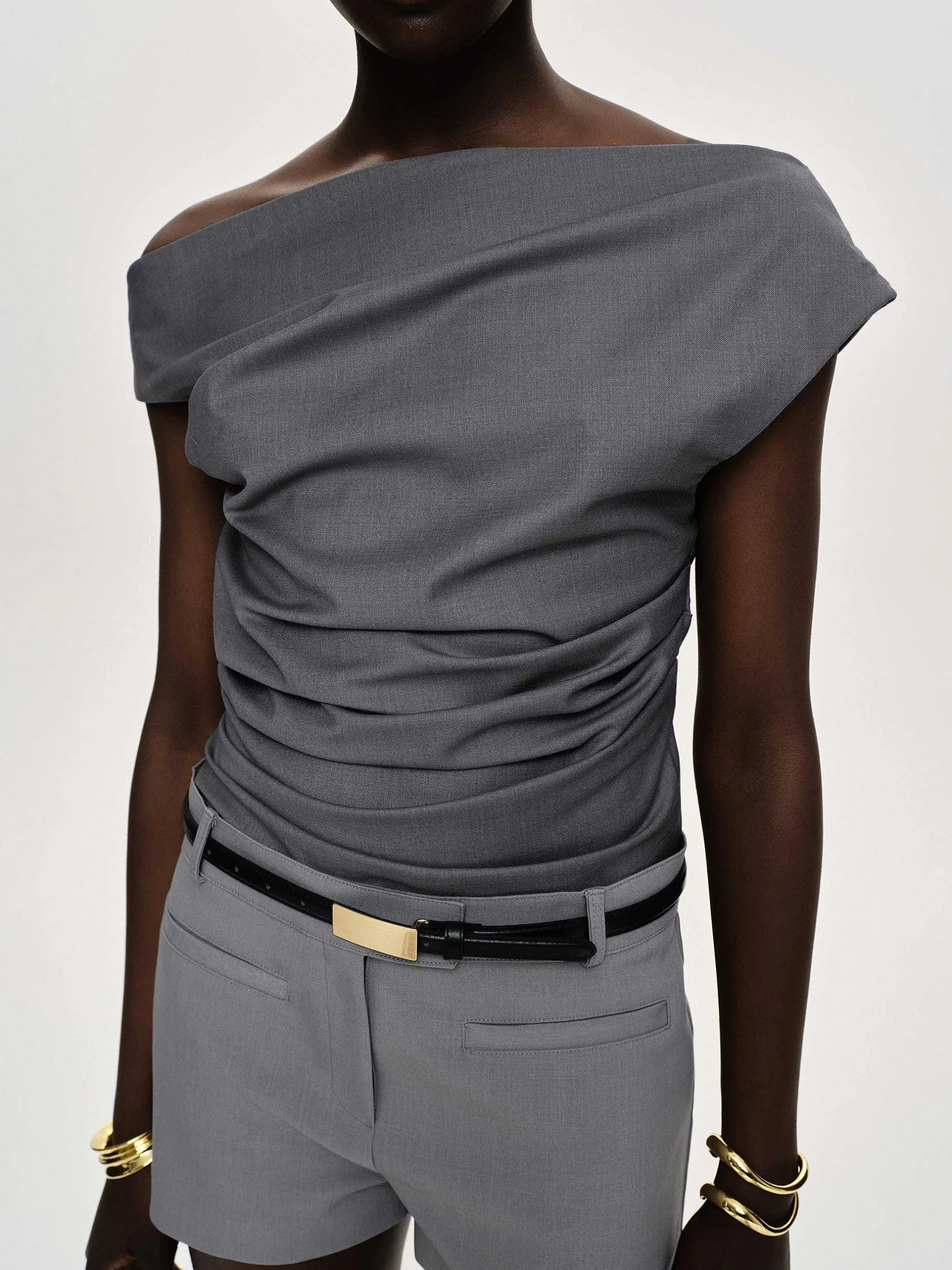 Frauen Source Unknown Kleidung<Asymmetrisch Drapiertes Oberteil, Anthrazit