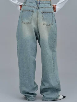 Frauen Source Unknown Kleidung<Asymmetrische, Verblasste Wickeljeans, Stone Wash