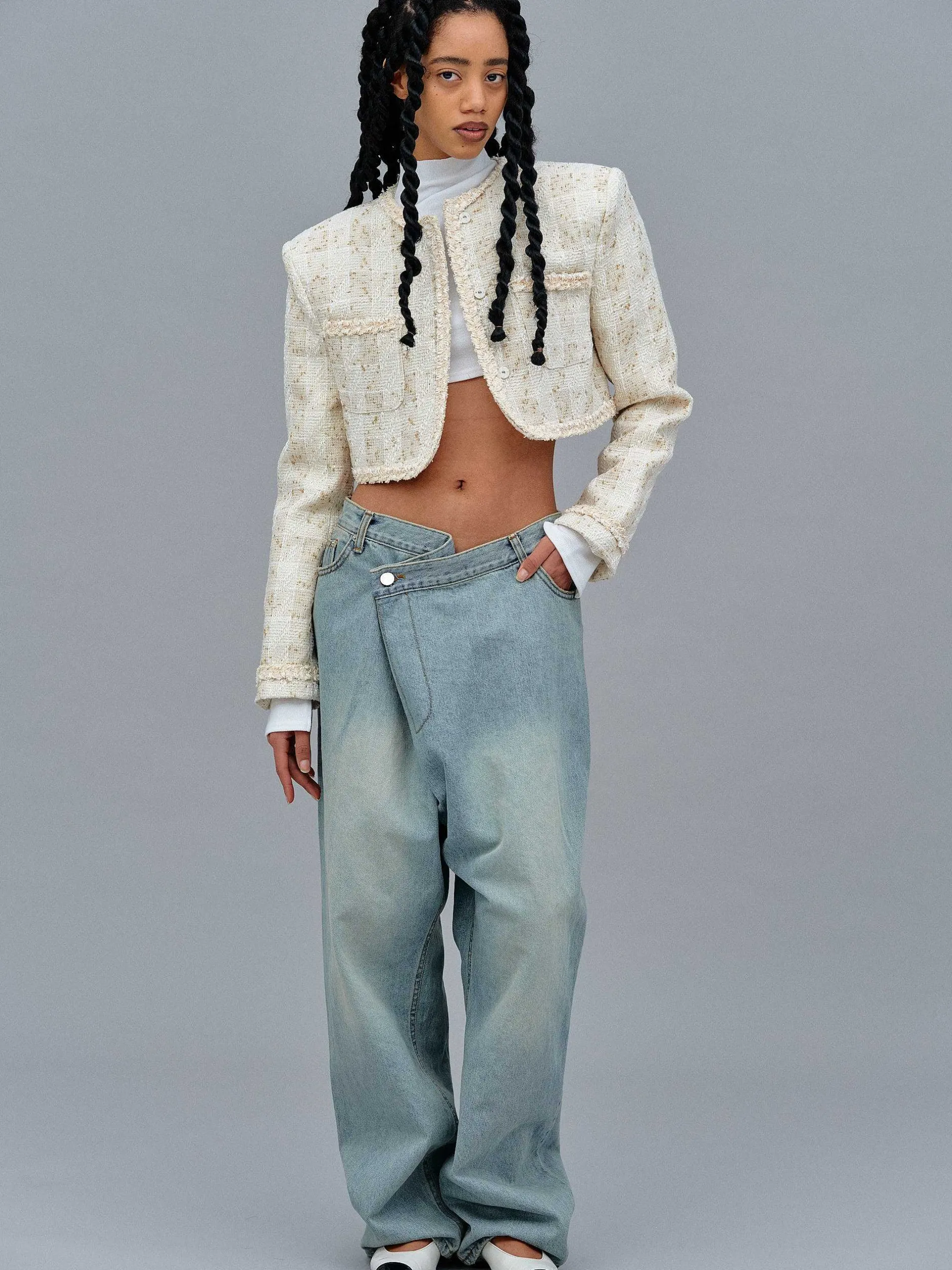 Frauen Source Unknown Denim<Asymmetrische, Verblasste Wickeljeans, Stone Wash