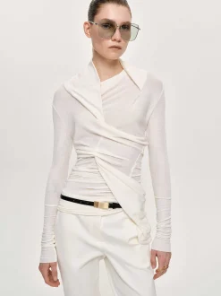Frauen Source Unknown Kleidung<Asymmetrisches Drapiertes Folgore-Oberteil, Elfenbein