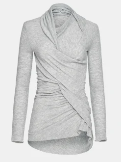 Frauen Source Unknown Kleidung<Asymmetrisches Drapiertes Folgore-Oberteil, Grau
