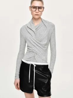 Frauen Source Unknown Kleidung<Asymmetrisches Drapiertes Folgore-Oberteil, Grau
