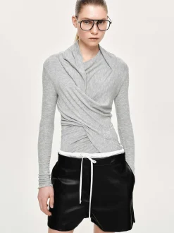 Frauen Source Unknown Kleidung<Asymmetrisches Drapiertes Folgore-Oberteil, Grau