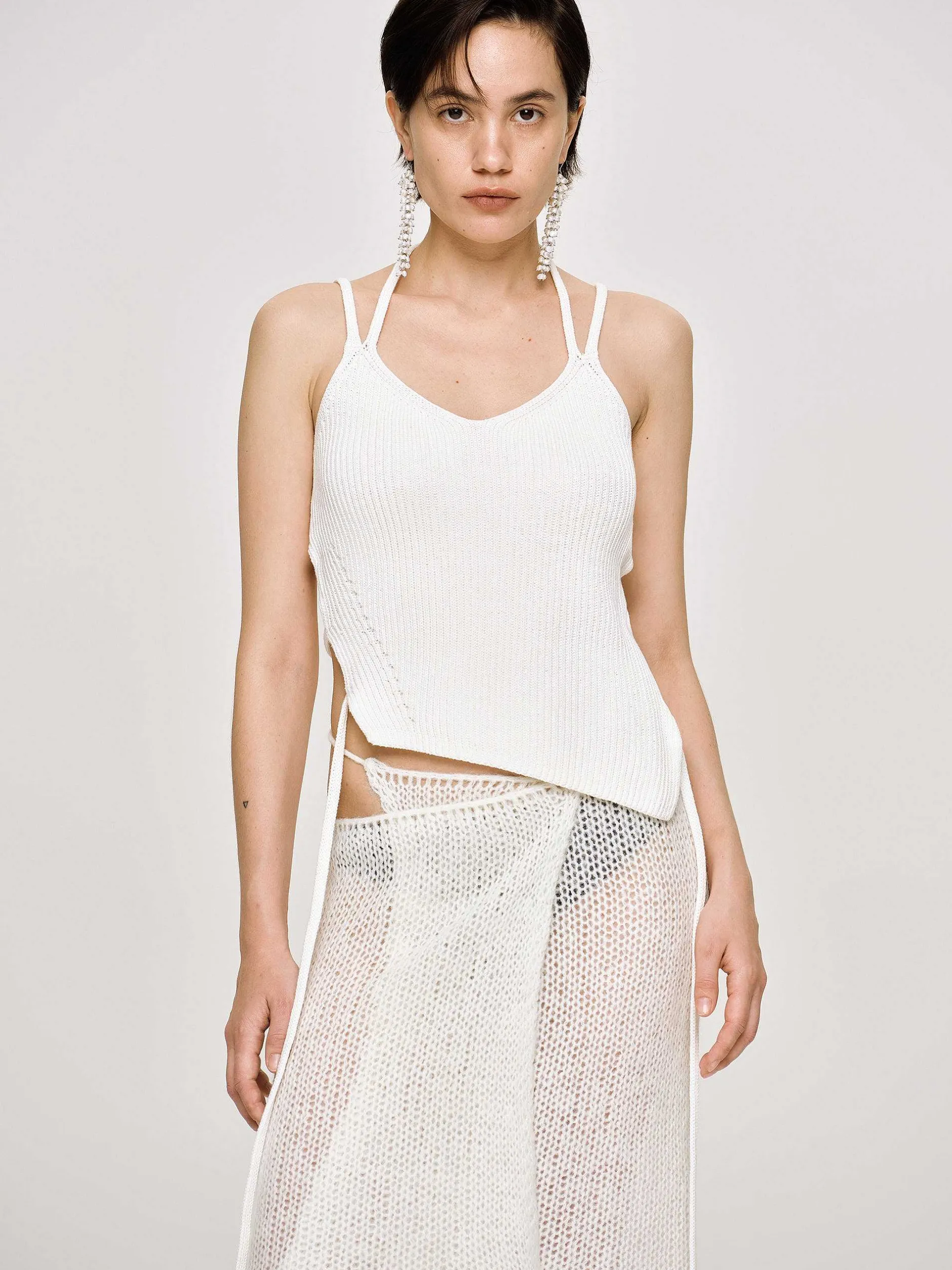 Frauen Source Unknown Strickwaren<Asymmetrisches Strick-Tanktop, Weis