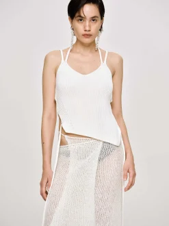 Frauen Source Unknown Kleidung<Asymmetrisches Strick-Tanktop, Weis