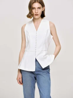 Frauen Source Unknown Kleidung<Ausgestellte Weste Mit Knopfen, Weis