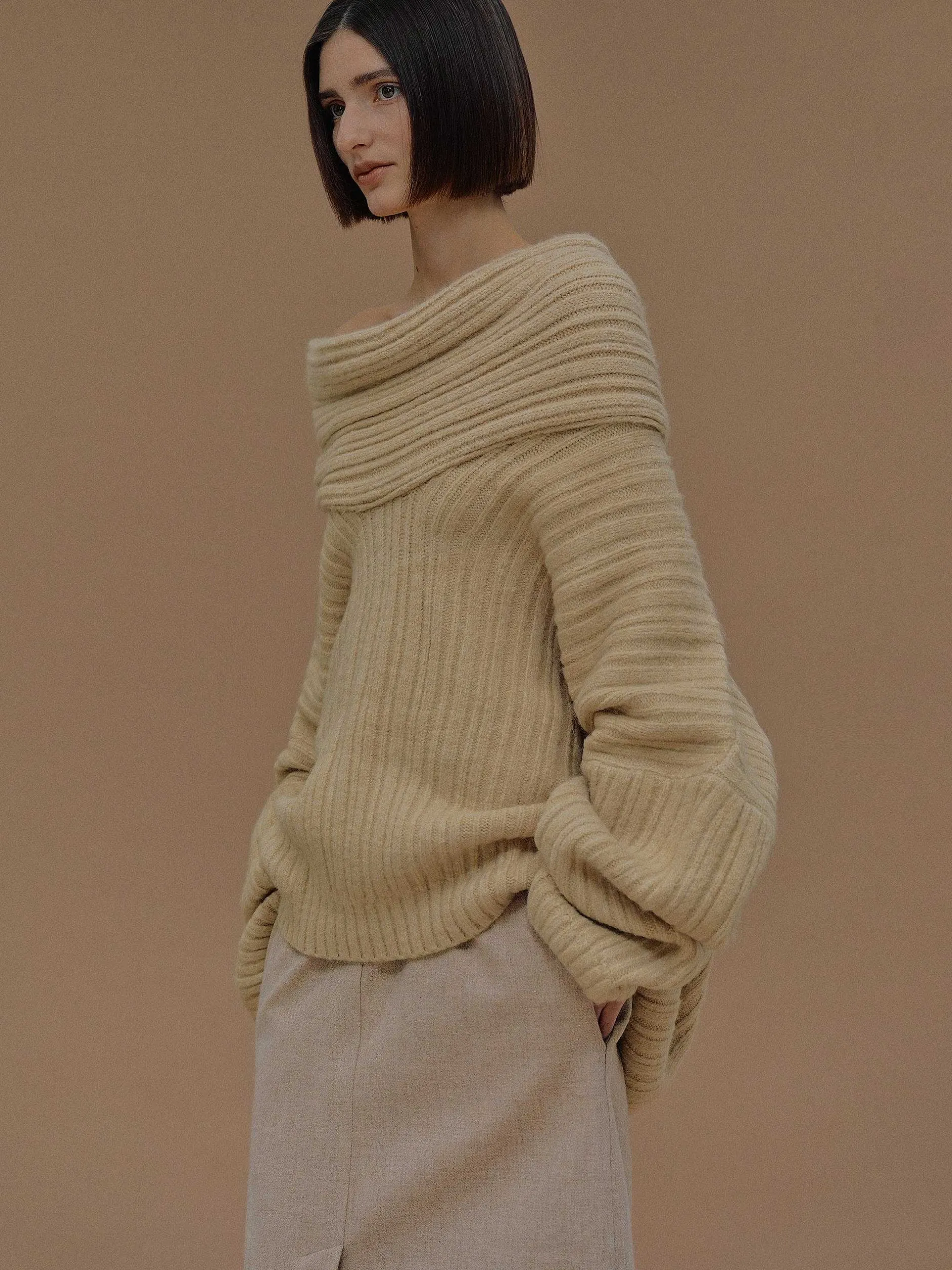 Frauen Source Unknown Zubehör<Becca Ubergroser High Roll Strickpullover, Butter
