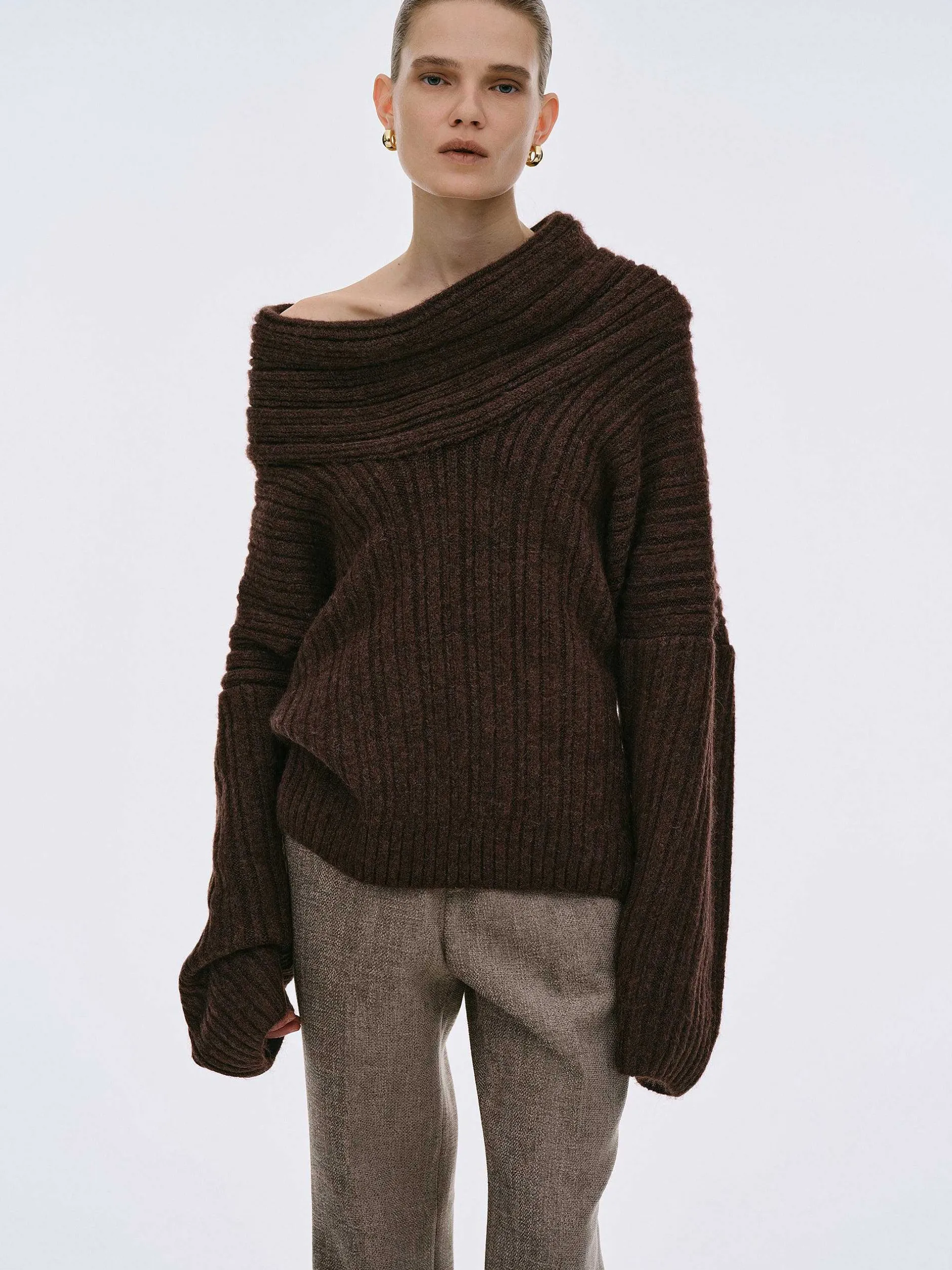 Frauen Source Unknown Zubehör<Becca Ubergroser High-Roll-Strickpullover, Schokolade