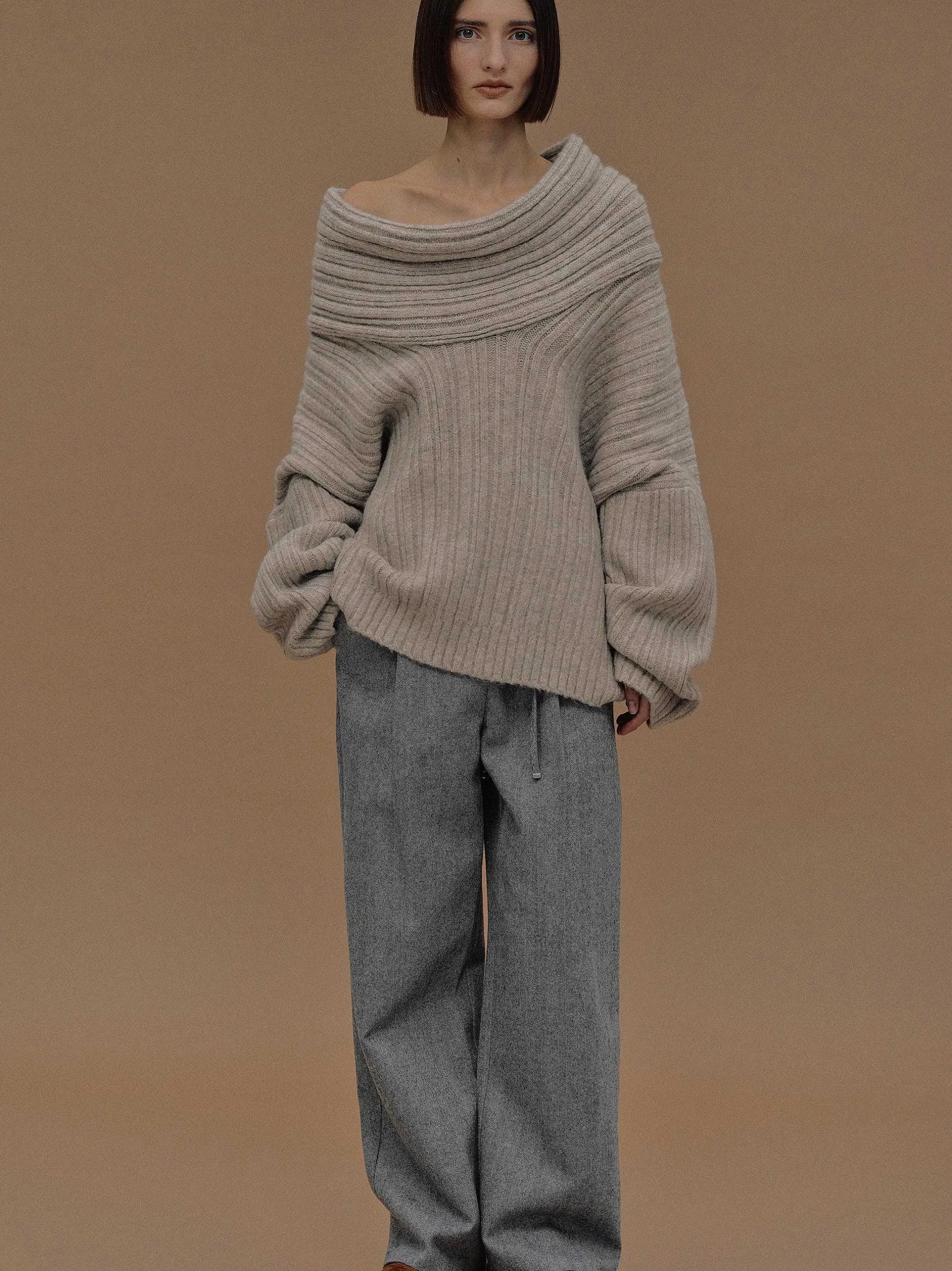 Frauen Source Unknown Zubehör<Becca Ubergroser High-Roll-Strickpullover, Kokosnuss