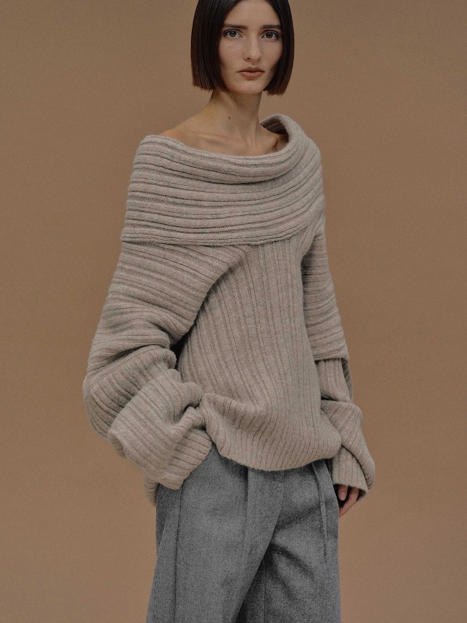 Frauen Source Unknown Zubehör<Becca Ubergroser High-Roll-Strickpullover, Kokosnuss