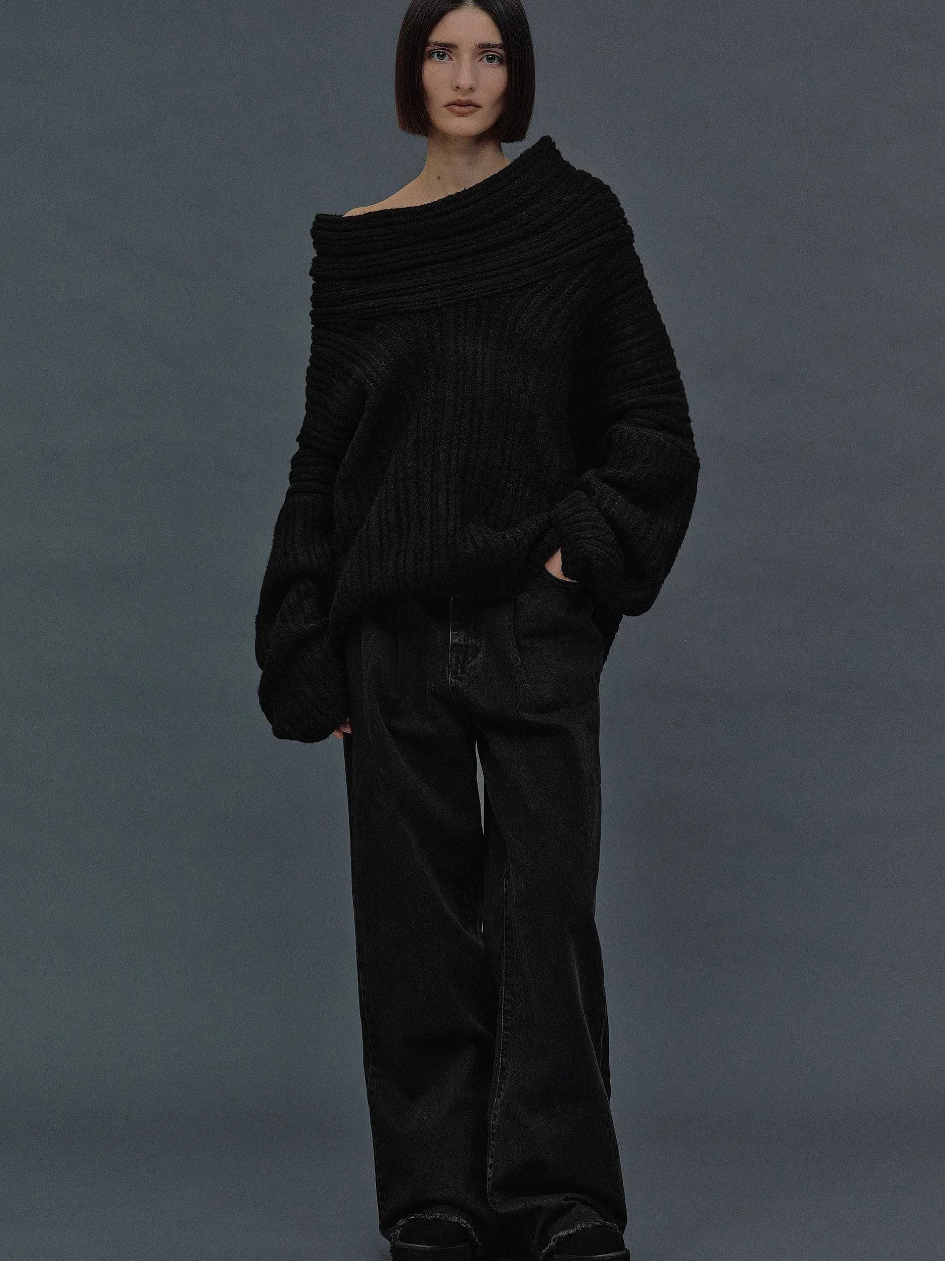 Frauen Source Unknown Zubehör<Becca Ubergroser High-Roll-Strickpullover, Schwarz