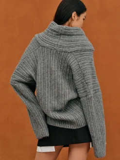 Frauen Source Unknown Zubehör<Becca Ubergroser High-Roll-Strickpullover, Sturmgrau