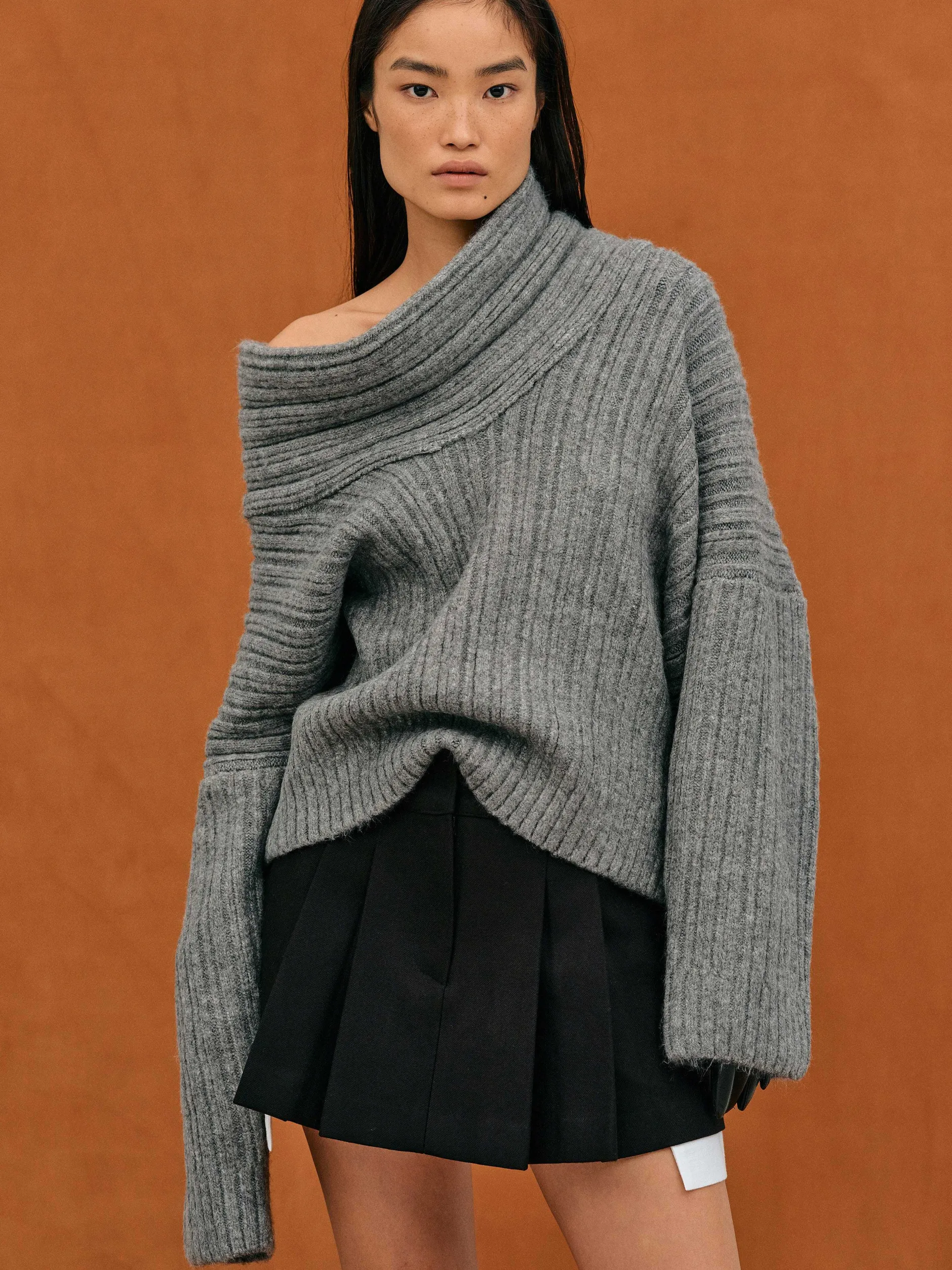 Frauen Source Unknown Zubehör<Becca Ubergroser High-Roll-Strickpullover, Sturmgrau