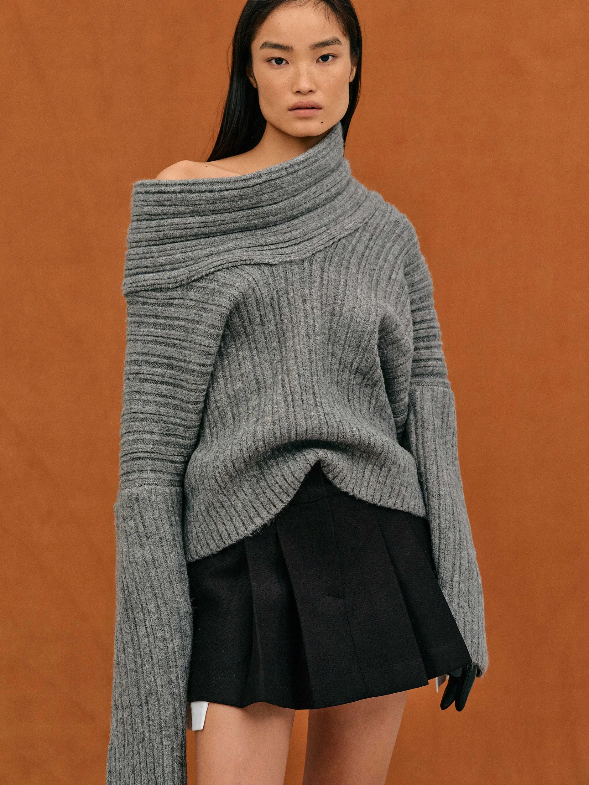 Frauen Source Unknown Zubehör<Becca Ubergroser High-Roll-Strickpullover, Sturmgrau