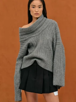 Frauen Source Unknown Zubehör<Becca Ubergroser High-Roll-Strickpullover, Sturmgrau