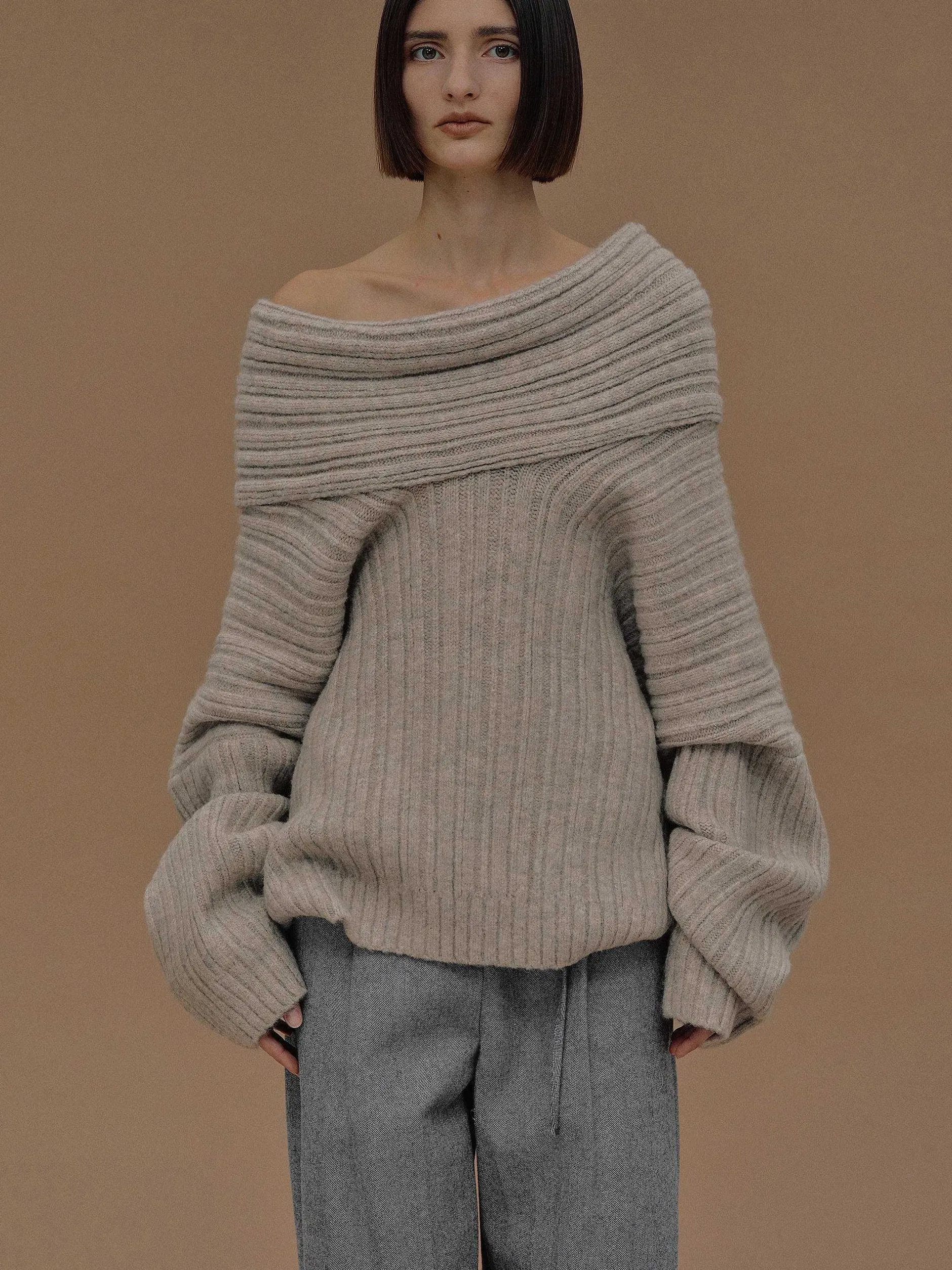 Frauen Source Unknown Zubehör<Becca Ubergroser High-Roll-Strickpullover, Kokosnuss