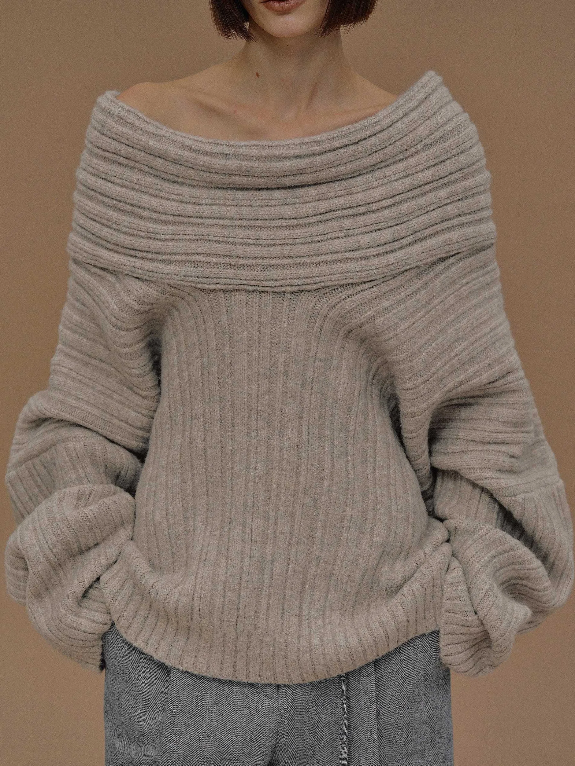 Frauen Source Unknown Zubehör<Becca Ubergroser High-Roll-Strickpullover, Kokosnuss