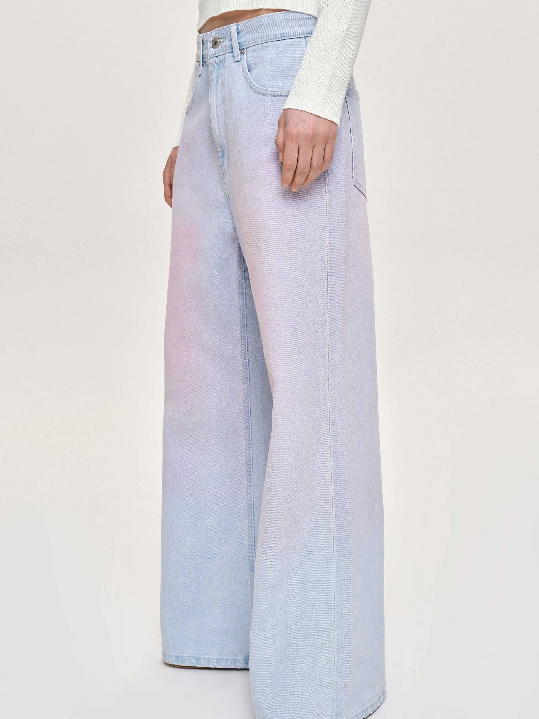 Frauen Source Unknown Denim<Bemalte Jeans Mit Weitem Bein, Rosa Verwaschen
