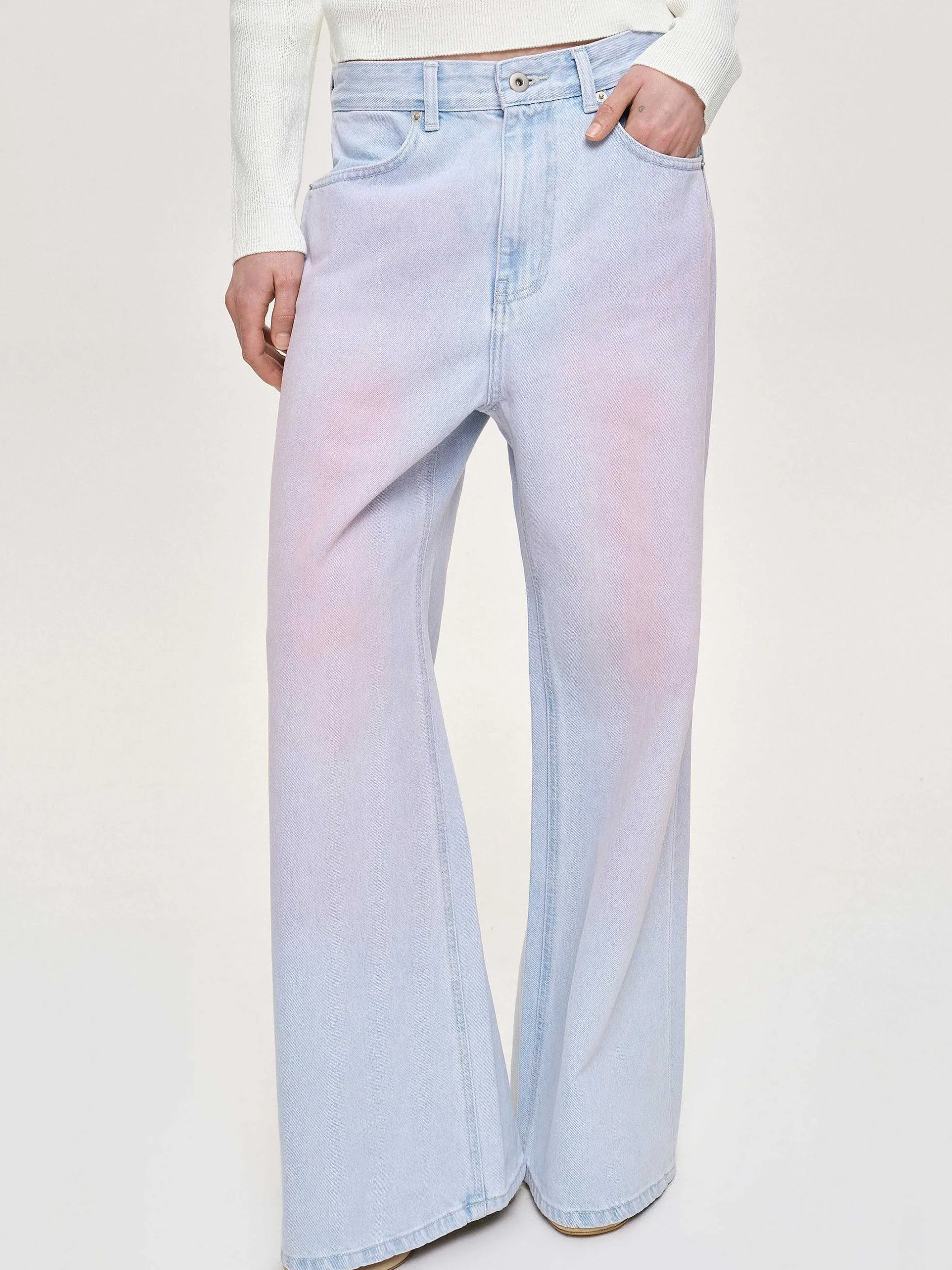 Frauen Source Unknown Denim<Bemalte Jeans Mit Weitem Bein, Rosa Verwaschen
