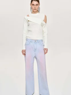 Frauen Source Unknown Kleidung<Bemalte Jeans Mit Weitem Bein, Rosa Verwaschen