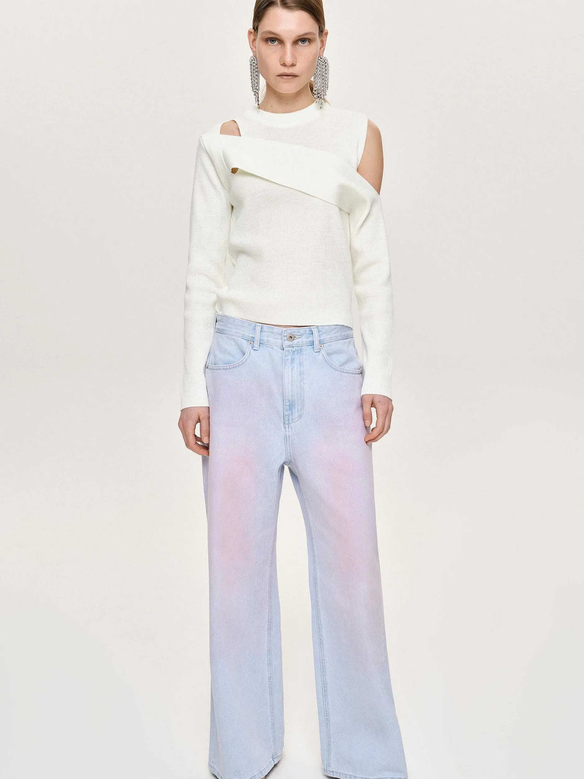 Frauen Source Unknown Kleidung<Bemalte Jeans Mit Weitem Bein, Rosa Verwaschen
