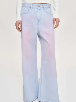 Frauen Source Unknown Kleidung<Bemalte Jeans Mit Weitem Bein, Rosa Verwaschen
