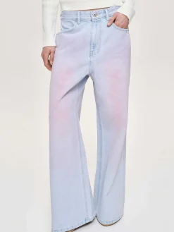 Frauen Source Unknown Kleidung<Bemalte Jeans Mit Weitem Bein, Rosa Verwaschen