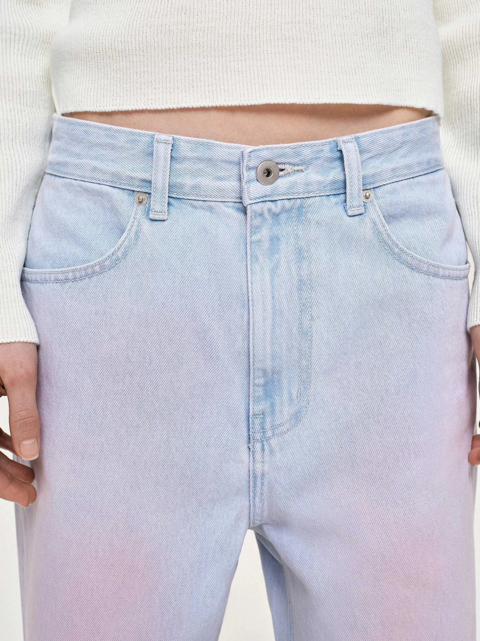 Frauen Source Unknown Kleidung<Bemalte Jeans Mit Weitem Bein, Rosa Verwaschen
