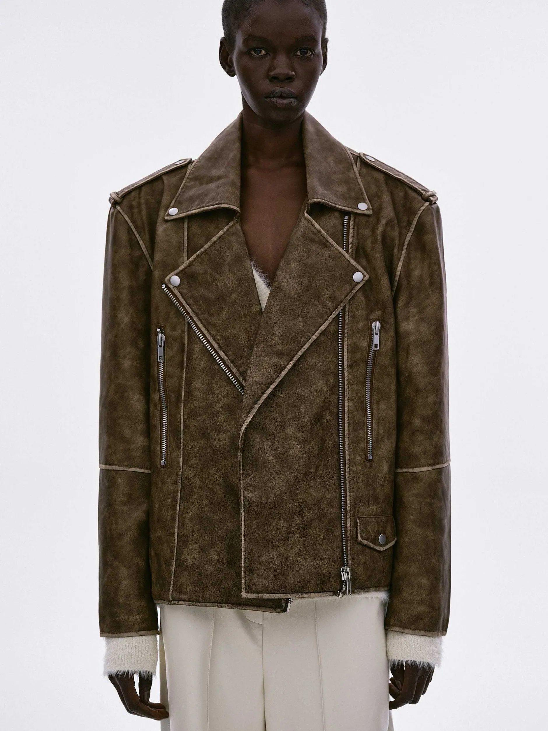 Frauen Source Unknown Zubehör<Bianca Bikerjacke Aus Kunstleder, Verwaschenes Braun