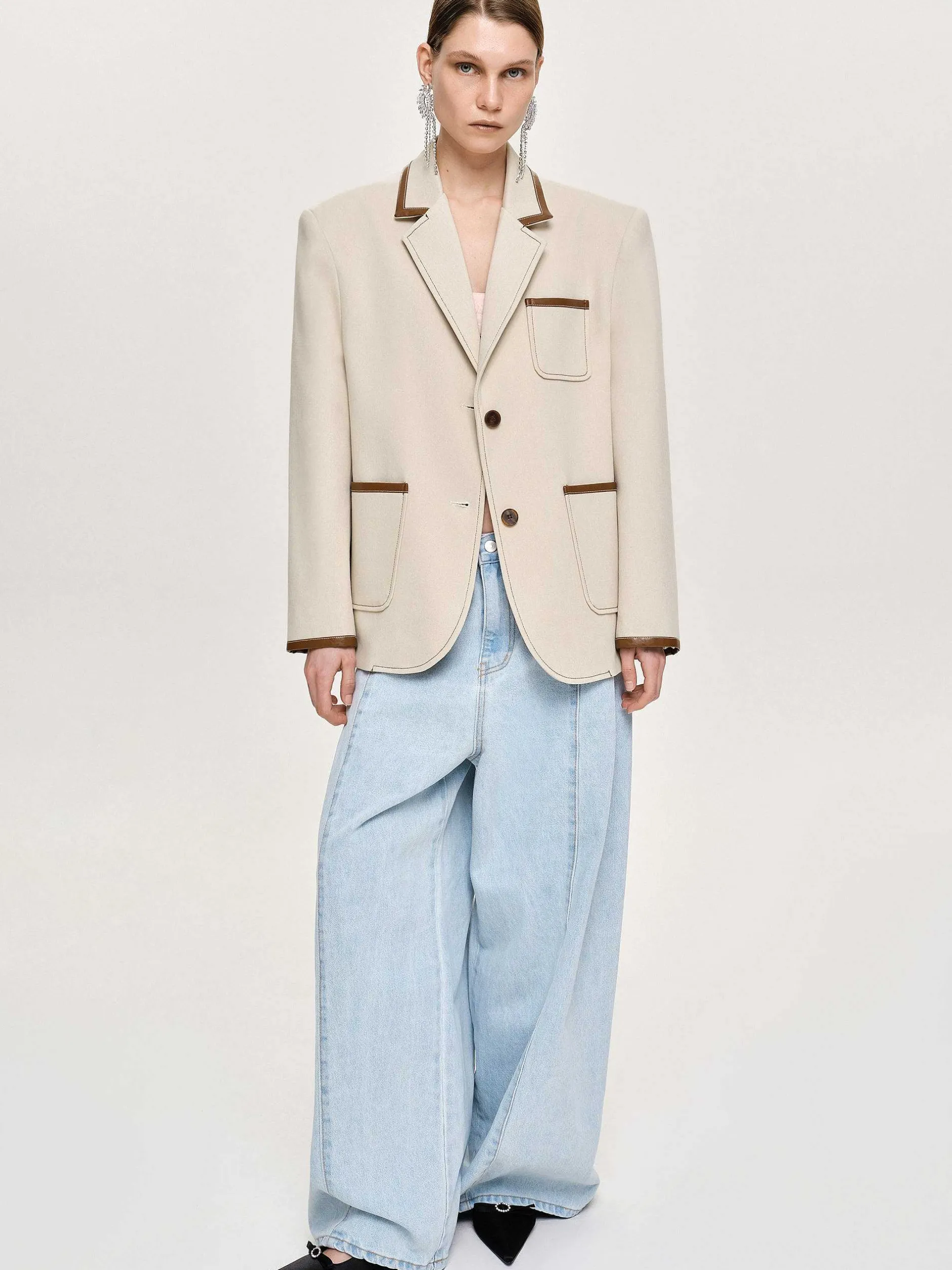 Frauen Source Unknown Oberbekleidung<Blazer Mit Lederbesatz, Canvas