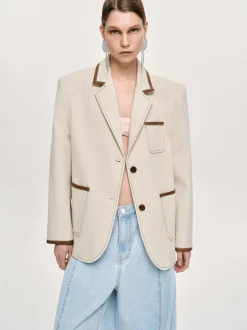 Frauen Source Unknown Oberbekleidung<Blazer Mit Lederbesatz, Canvas