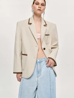 Frauen Source Unknown Kleidung<Blazer Mit Lederbesatz, Canvas