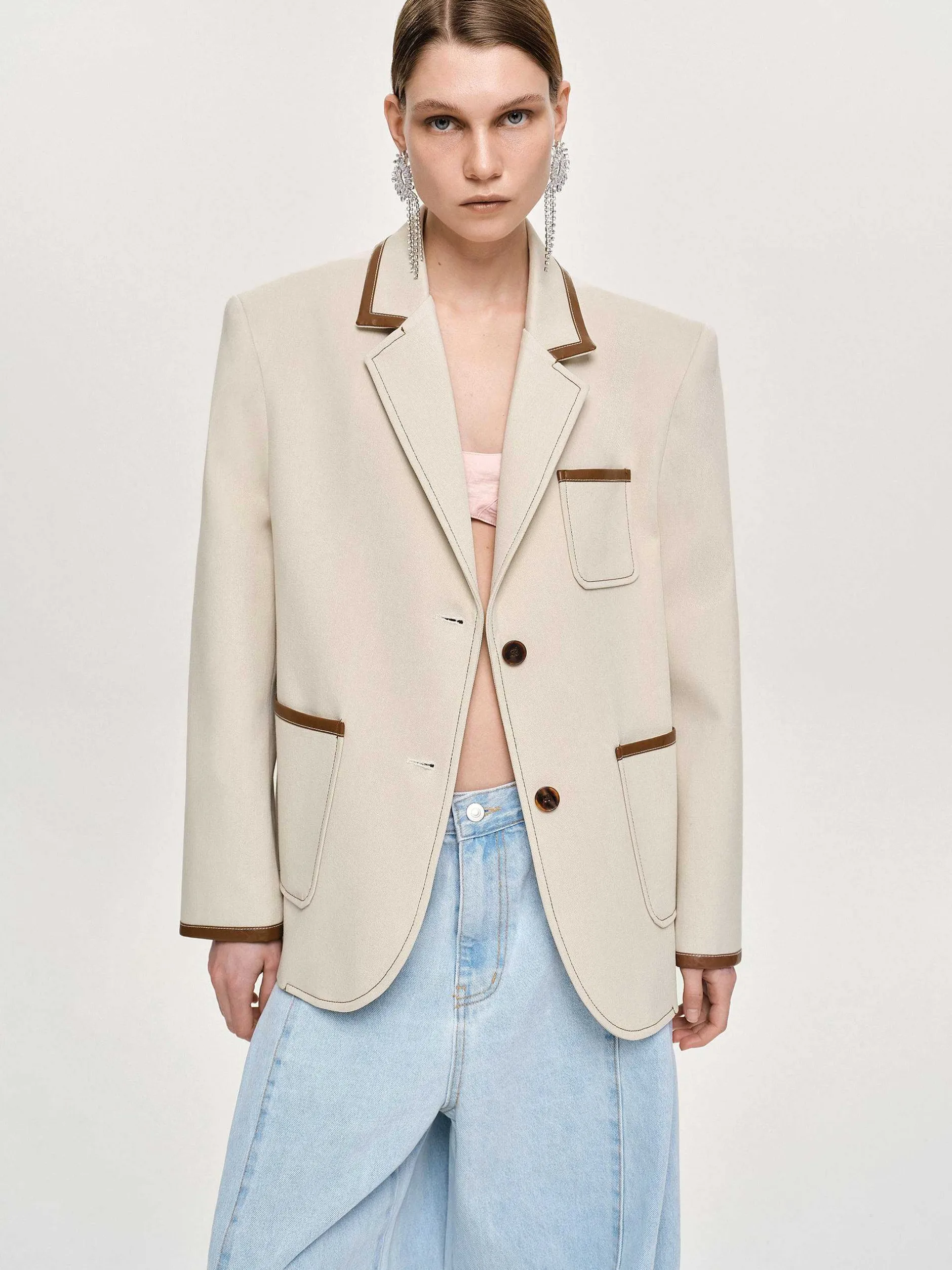 Frauen Source Unknown Kleidung<Blazer Mit Lederbesatz, Canvas