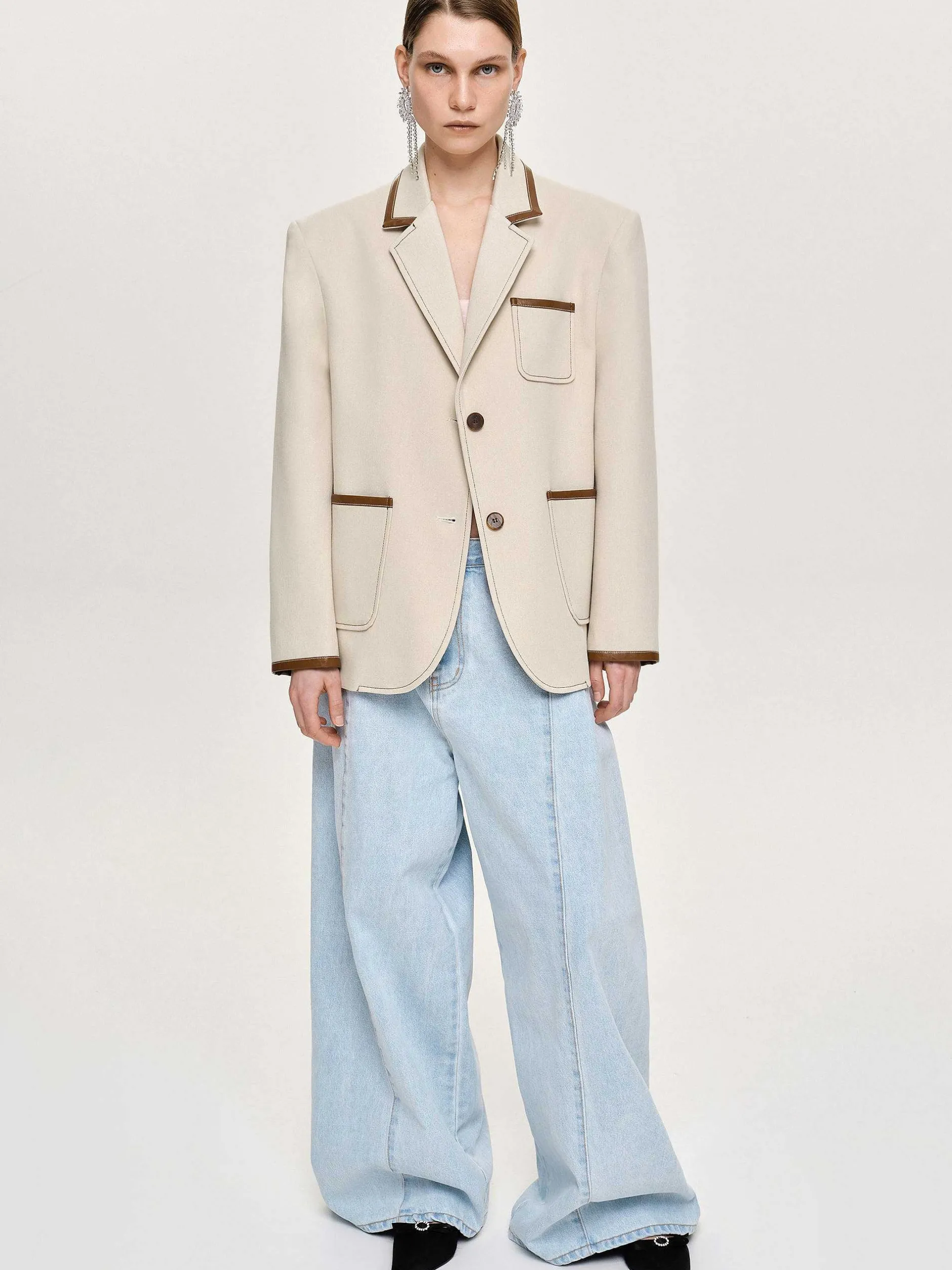 Frauen Source Unknown Kleidung<Blazer Mit Lederbesatz, Canvas