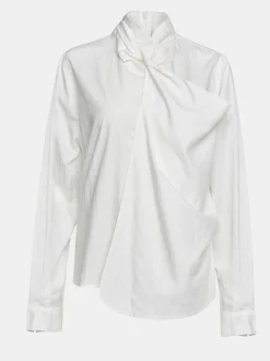 Frauen Source Unknown Oberteile<Bluse Mit Verdrehtem Schal Aus Netzstoff, Weis
