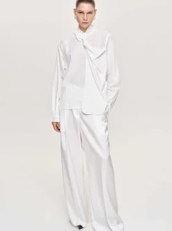 Frauen Source Unknown Oberteile<Bluse Mit Verdrehtem Schal Aus Netzstoff, Weis