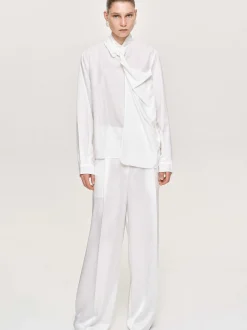 Frauen Source Unknown Kleidung<Bluse Mit Verdrehtem Schal Aus Netzstoff, Weis