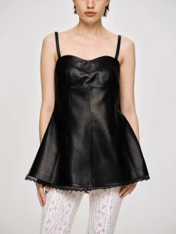 Frauen Source Unknown Oberteile<Bustier-Lederoberteil Aus Lammfell, Schwarz
