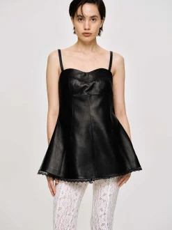 Frauen Source Unknown Kleidung<Bustier-Lederoberteil Aus Lammfell, Schwarz