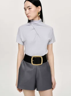 Frauen Source Unknown Oberteile<Daye Cross Neck T-Shirt, Nebelgrau