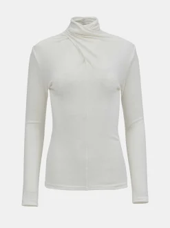 Frauen Source Unknown Oberteile<Daye-Woll-T-Shirt Mit Kreuzkragen, Weis