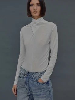 Frauen Source Unknown Kleidung<Daye-Woll-T-Shirt Mit Kreuzkragen, Weis