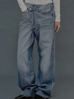 Frauen Source Unknown Denim<Dekonstruierte Crossover-Jeans, Mittelblau