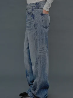 Frauen Source Unknown Denim<Dekonstruierte Crossover-Jeans, Mittelblau