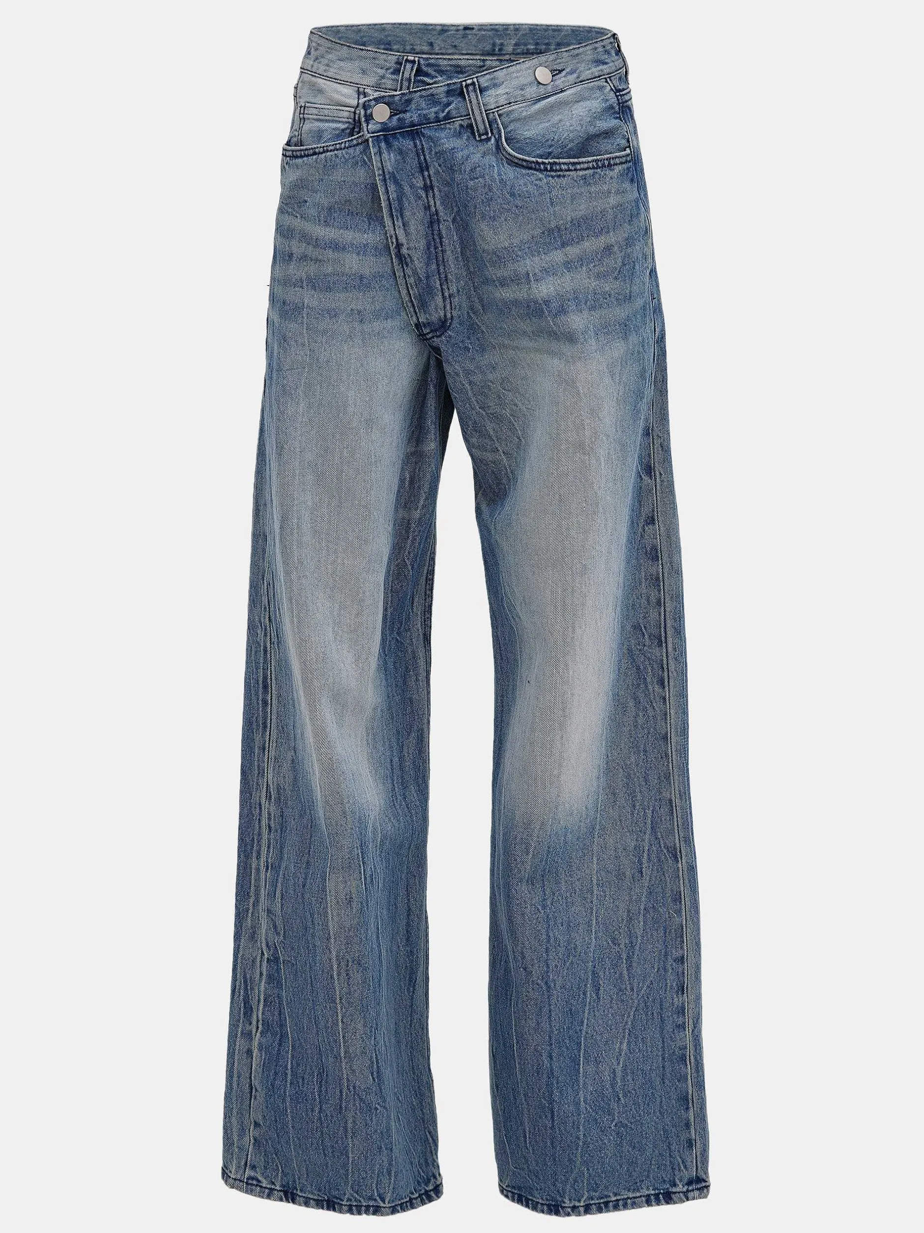 Frauen Source Unknown Denim<Dekonstruierte Crossover-Jeans, Mittelblau
