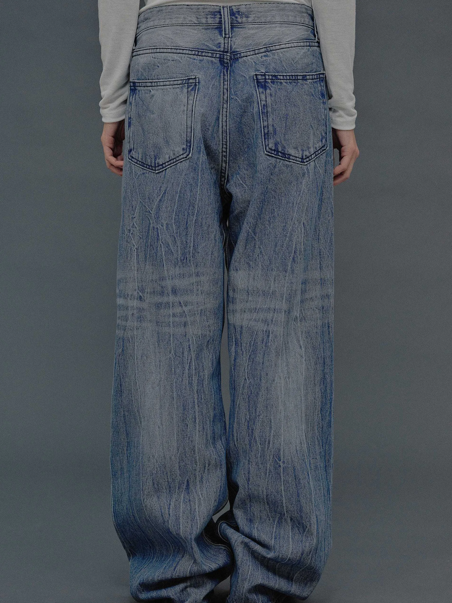 Frauen Source Unknown Denim<Dekonstruierte Crossover-Jeans, Mittelblau