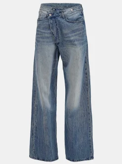 Frauen Source Unknown Kleidung<Dekonstruierte Crossover-Jeans, Mittelblau